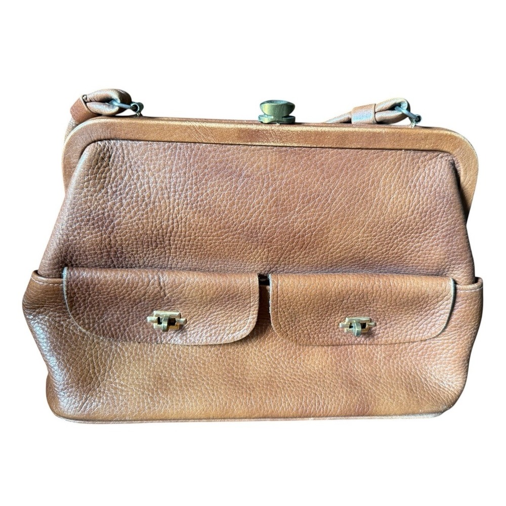 Vintage Leather Bag Clutch Style Purse Handbag Strap Pockets - Picture 10 of 10